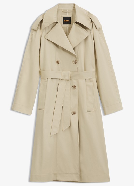 BOSS Trenchcoat met ceintuur en steekzakken - voorkant open beige-287 / beige