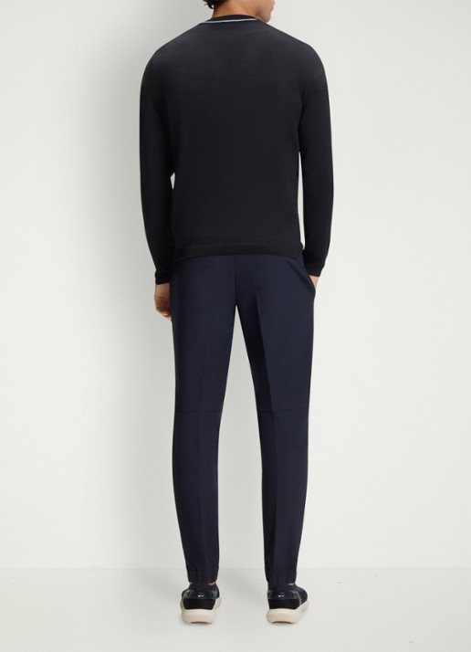 BOSS Trui van katoen met contrastlogo - achterkant donkerblauw
