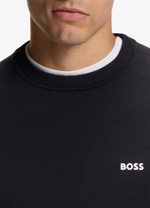 BOSS Trui van katoen met contrastlogo - detail 3 donkerblauw