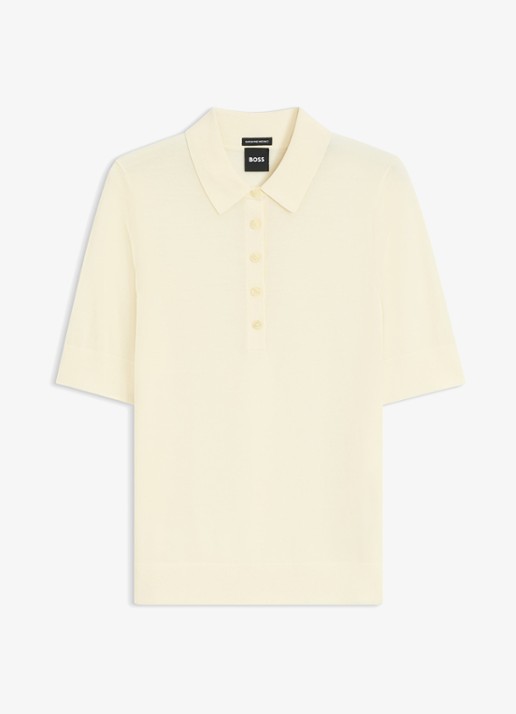 BOSS Trui van merinowol met korte mouwen en polokraag - voorkant beige