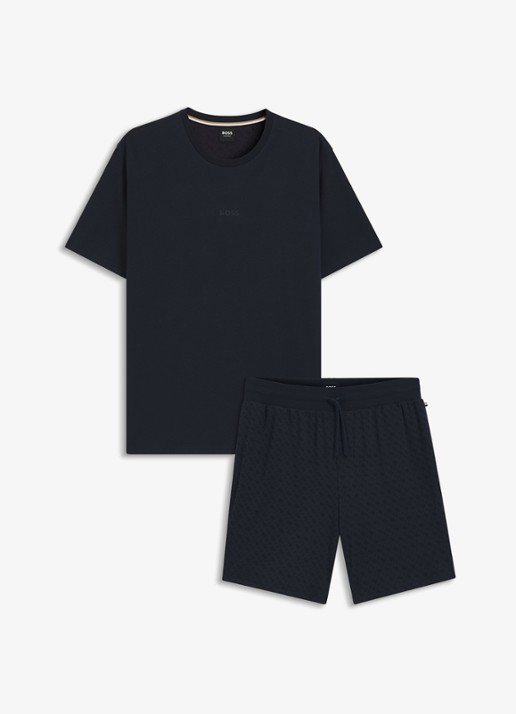 BOSS Tweedelige pyjama van katoen - voorkant 2 dark blue-406 / blauw