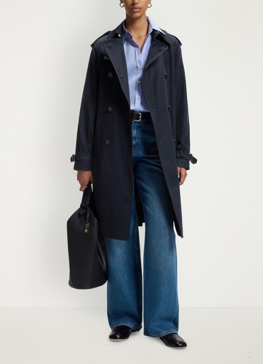BOSS Waterafstotende trenchcoat met gespriem - voorkant dark blue-404 / blauw