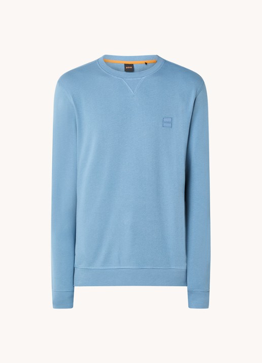 BOSS Westart sweater met logo - voorkant 3 open blue-472 / lichtblauw