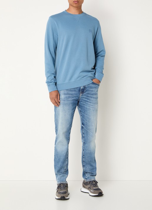 BOSS Westart sweater met logo - voorkant 4 open blue-472 / lichtblauw