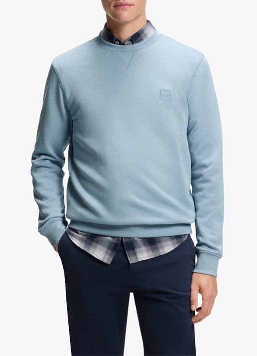 BOSS Westart sweater met logo - detail 3 lichtblauw