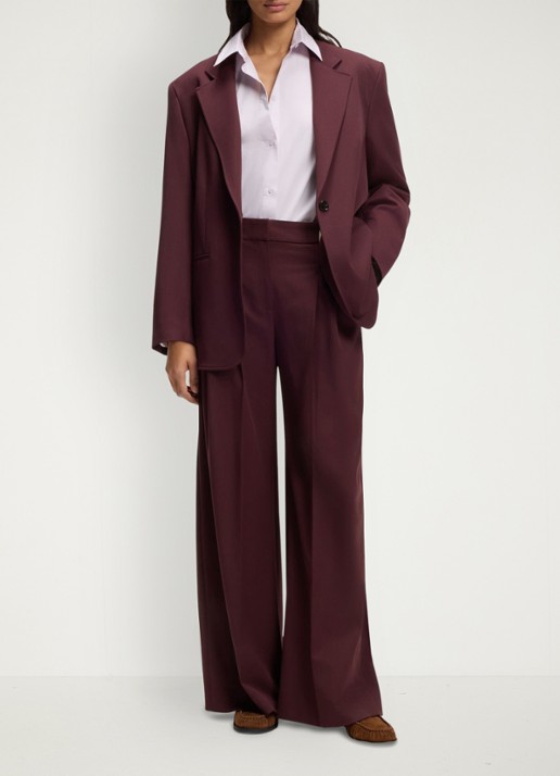 BOSS Wide fit pantalon met plooien - voorkant 4 bordeauxrood