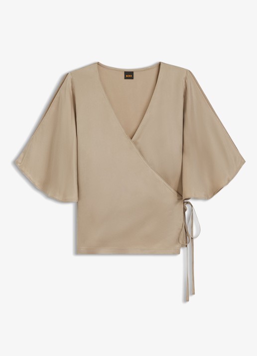 BOSS Wikkeltop met vlindermouw - voorkant beige