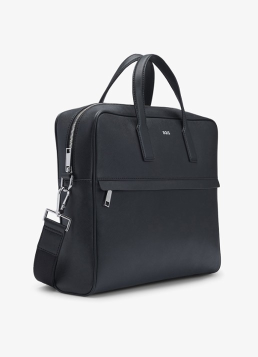 BOSS Zair businesstas van leer met 15 inch laptopvak - detail 5 zwart
