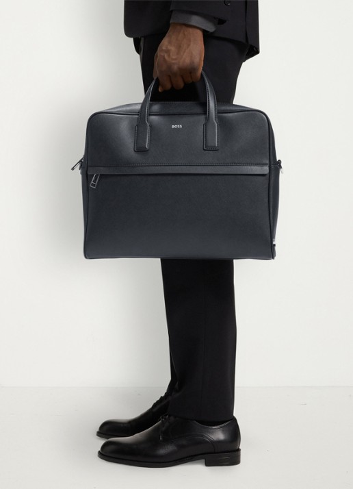 BOSS Zair businesstas van leer met 15 inch laptopvak - voorkant 3 zwart