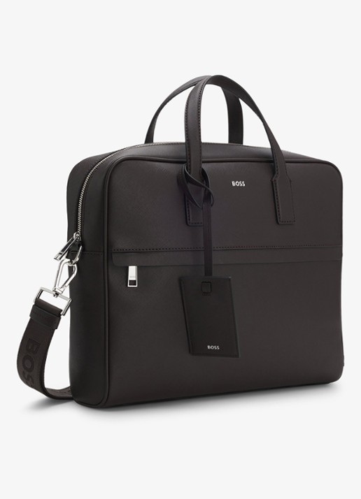 BOSS Zair businesstas van leer met 15 inch laptopvak - detail 2 donkerbruin