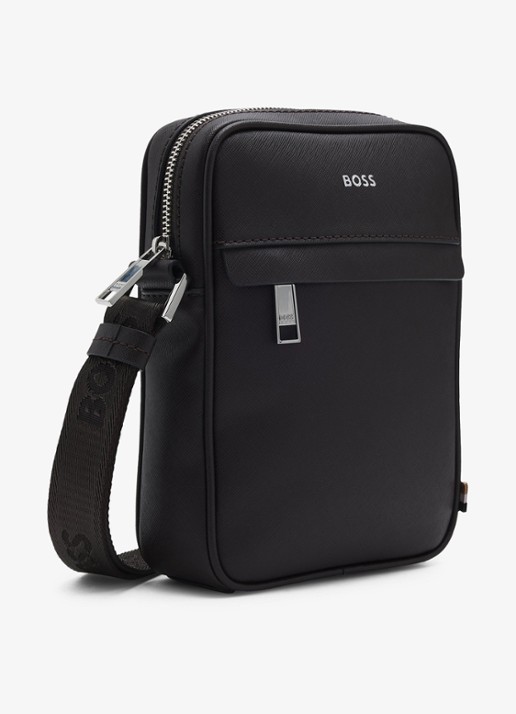 BOSS Zair crossbodytas van leer - detail 2 donkerbruin