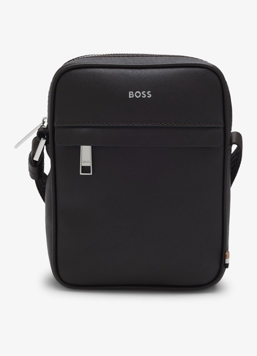 BOSS Zair crossbodytas van leer - voorkant 3 donkerbruin