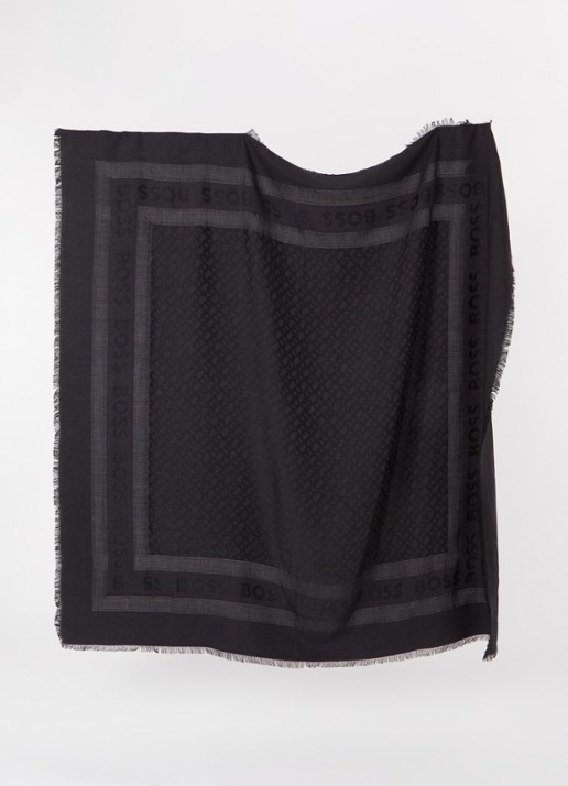 BOSS Zelma sjaal in zijdeblend met logoprint 110 x 110 cm - voorkant 2 black-001 / zwart
