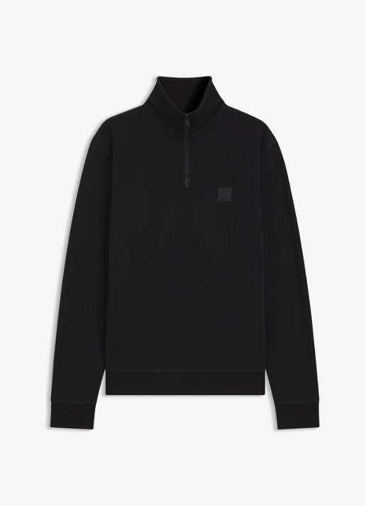 BOSS Zetrust sweater met logo en halve rits  - voorkant black-001 / zwart