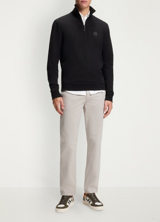 BOSS Zetrust sweater met logo en halve rits  - voorkant 2 black-001 / zwart