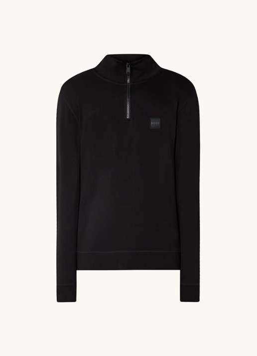 BOSS Zetrust sweater met logo en halve rits  - voorkant 3 black-001 / zwart