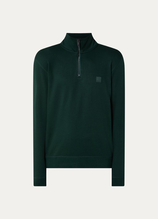 BOSS Zetrust sweater met logo en halve rits  - voorkant 2 open green-350 / groen