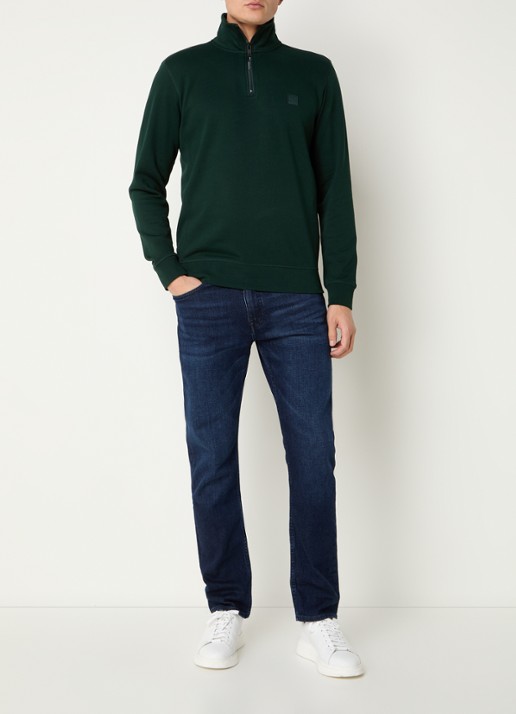 BOSS Zetrust sweater met logo en halve rits  - voorkant 3 open green-350 / groen