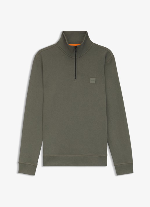 BOSS Zetrust sweater met logo en halve rits  - voorkant 4 open grey-076 / grijs