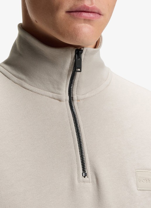 BOSS Zetrust sweater met logo en halve rits  - detail 4 open grey-070 / grijs