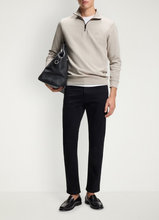 BOSS Zetrust sweater met logo en halve rits  - voorkant 2 open grey-070 / grijs