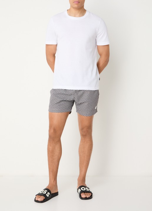 BOSS Zwemshort met microprint en logopatch - voorkant 3 black-003 / zwart
