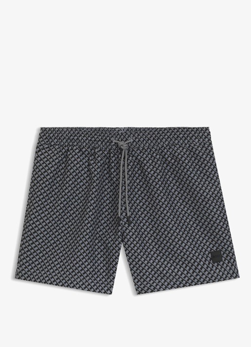 BOSS Zwemshort met microprint en logopatch - voorkant 2 open grey-079 / grijs