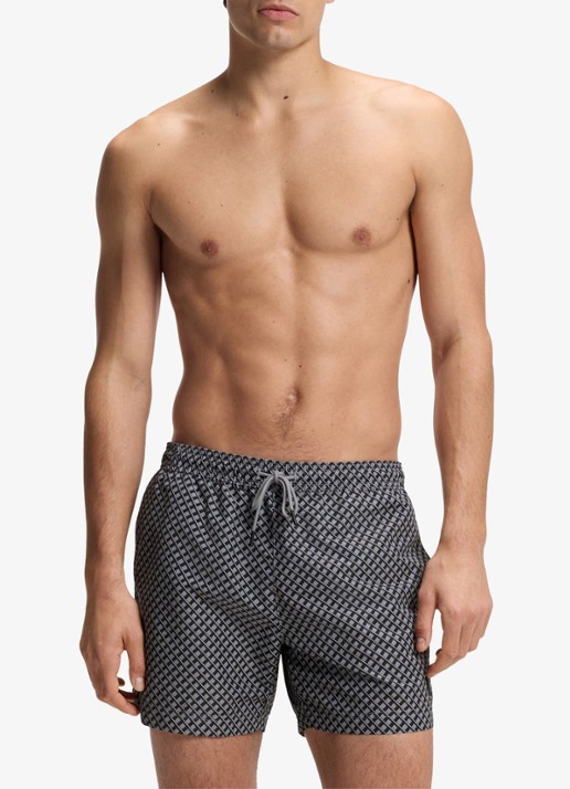 BOSS Zwemshort met microprint en logopatch - voorkant 3 open grey-079 / grijs