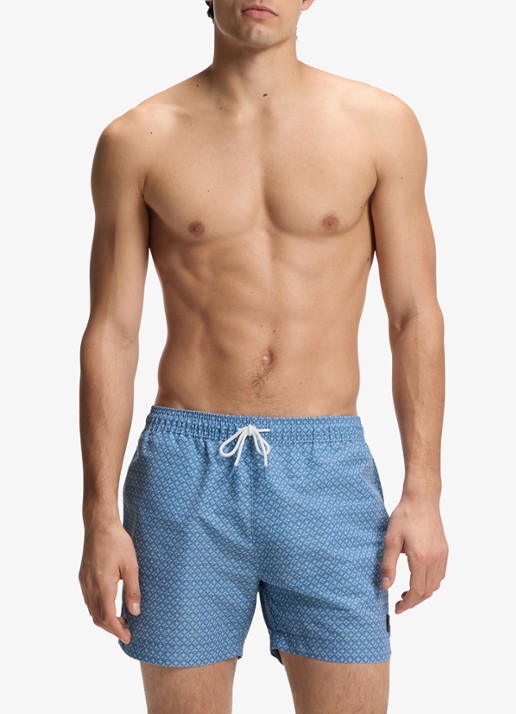BOSS Zwemshort met microprint en logopatch - voorkant 3 light/pastel blue-458 / blauw