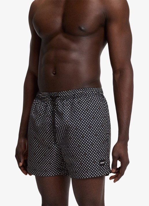 BOSS Zwemshort met microprint en logopatch - detail 3 open brown-248 / bruin