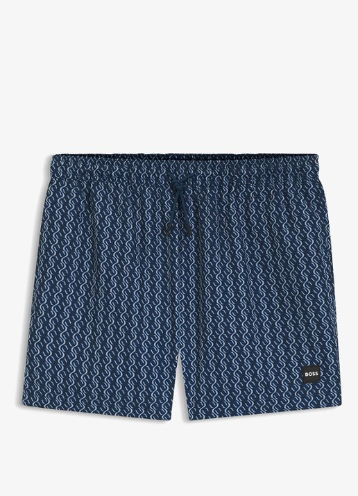 BOSS Zwemshort met microprint en logopatch - voorkant 4 navy-418 / blauw