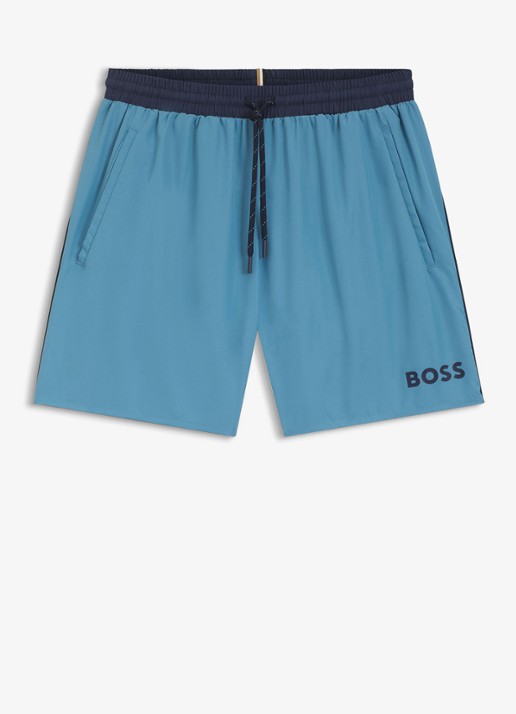 BOSS Zwemshorts met steekzakken en logo - voorkant 4 turquoise/aqua-445 / blauw