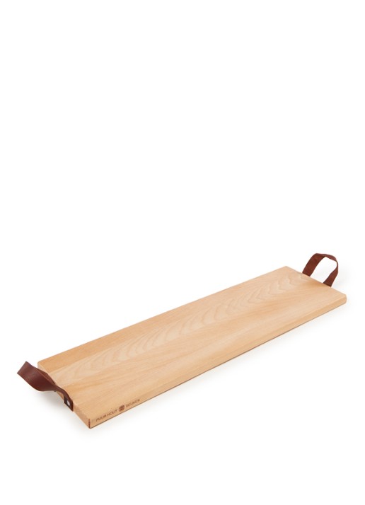Bowls and Dishes Puur Hout dienblad van beukenhout met leren handgrepen - voorkant beige