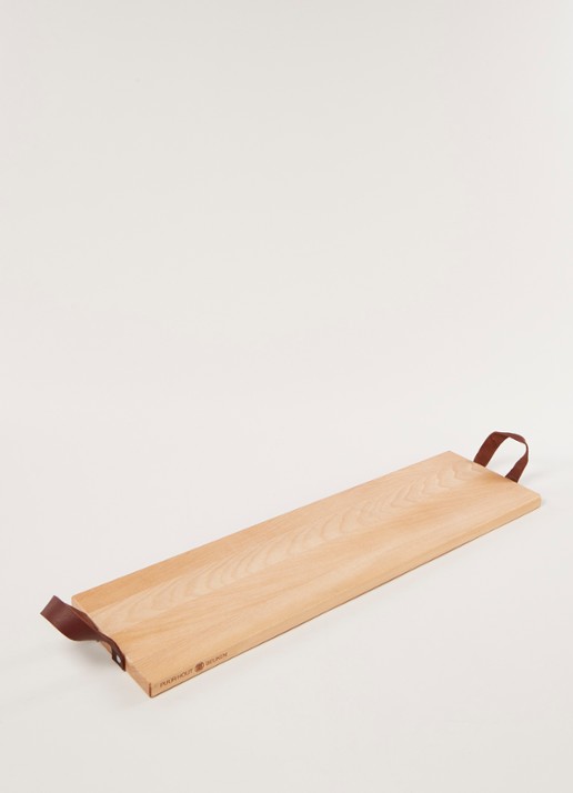 Bowls and Dishes Puur Hout dienblad van beukenhout met leren handgrepen - voorkant 2 beige
