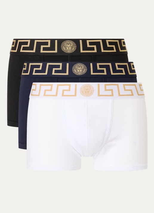 Boxershorts met logoband in 3-pack - voorkant donkerblauw
