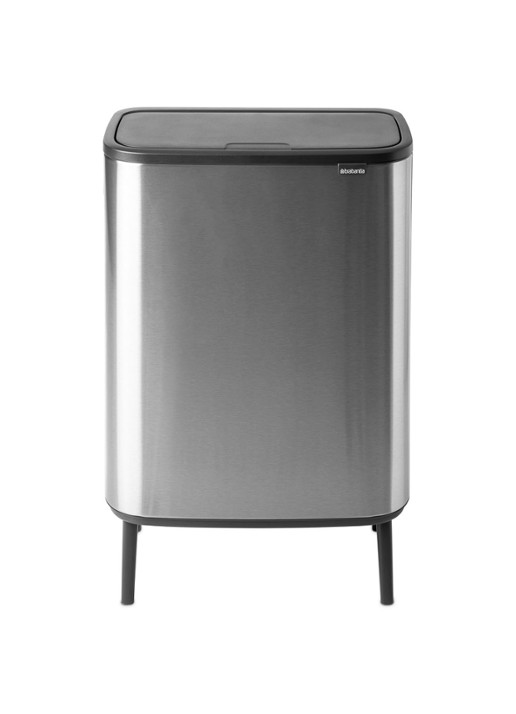 Brabantia Bo Touch Bin Hi  duo prullenbak met deksel op pootjes 2 x 30 liter - voorkant zilver