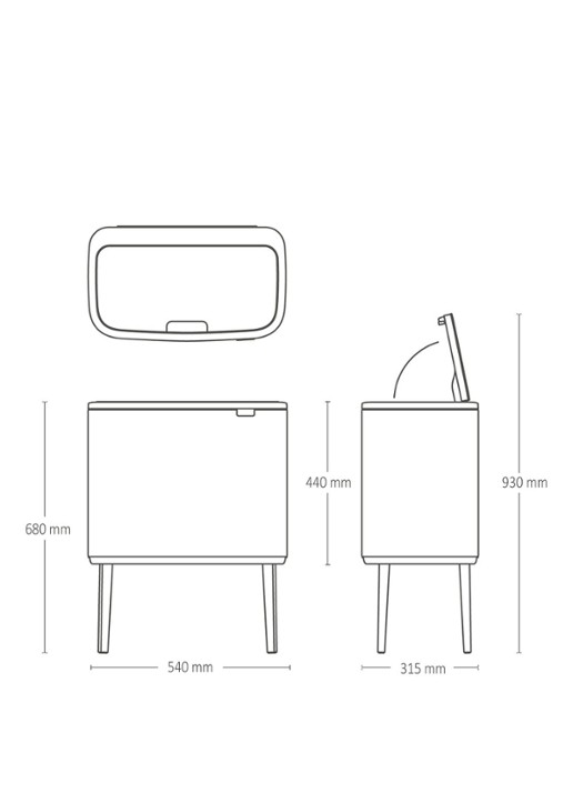 Brabantia Bo Touch Bin  prullenbak met deksel op pootjes 3 x 11 liter - detail 5 donkergrijs