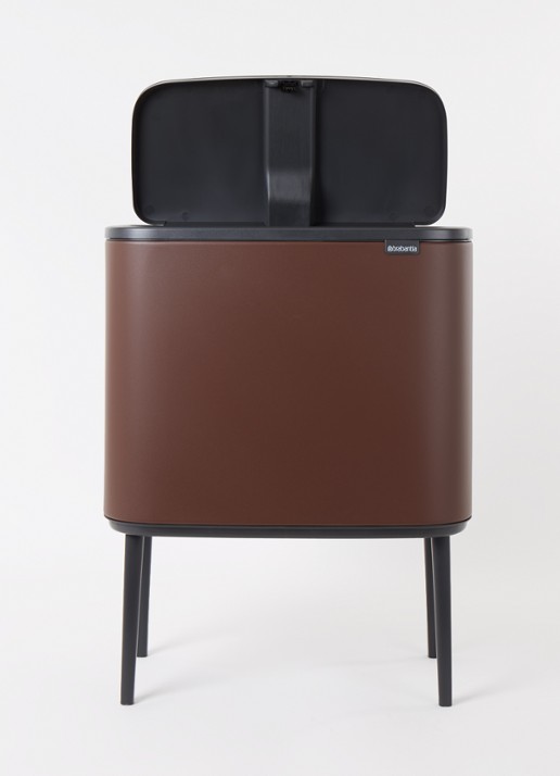 Brabantia Bo Touch Bin recyling duo prullenbak met deksel op pootjes 11 + 23 liter - voorkant 2 donkerbruin