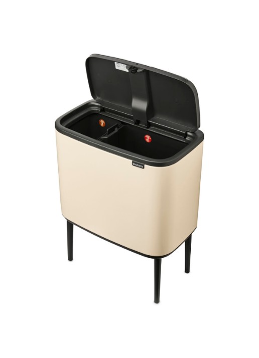 Brabantia Bo Touch Bin recyling duo prullenbak met deksel op pootjes 11 + 23 liter - voorkant 2 gebroken wit