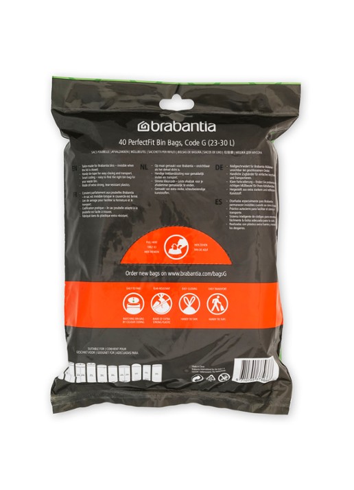 Brabantia Perfect Fit afvalzakken code G 23-30 L 40 stuks - voorkant 6 wit