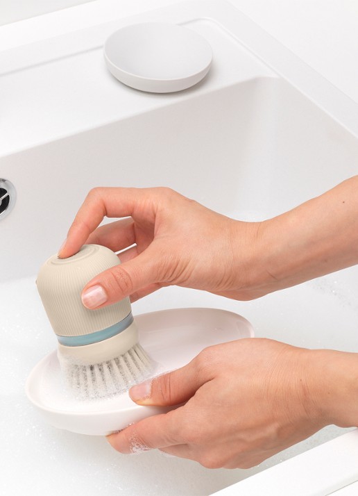 Brabantia SinkSide vervangende kop voor afwasborstel met zeepdispenser set van 2 - achterkant beige