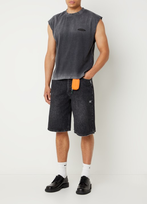 Bram's Fruit Disstressed tanktop met logo- en backprint - voorkant 4 antraciet