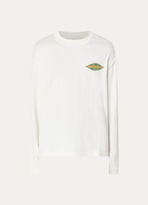 Bram's Fruit Distressed Leaf longsleeve met logoprint - voorkant gebroken wit