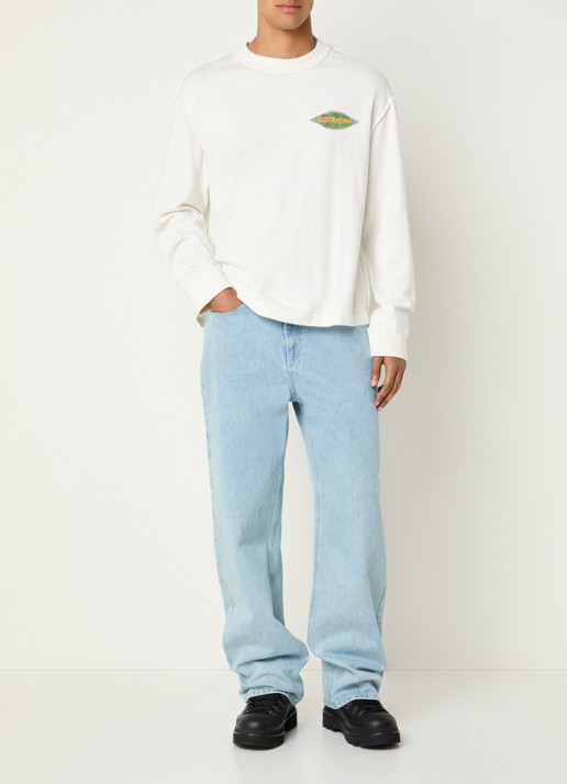 Bram's Fruit Distressed Leaf longsleeve met logoprint - voorkant 2 gebroken wit