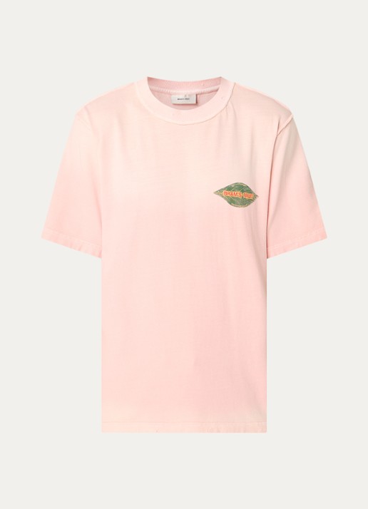 Bram's Fruit Distressed Leaf T-shirt met logo- en backprint - voorkant 3 roze