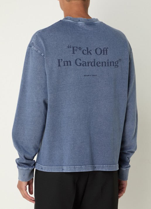 Bram's Fruit F*ck off sweater met logo- en backprint - detail 4 indigo