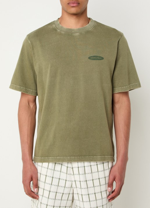 Bram's Fruit F*ck Off T-shirt met logo- en backprint - achterkant olijfgroen