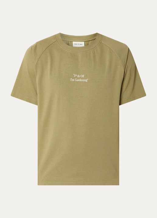 Bram's Fruit F*ck Off T-shirt met print - voorkant 2 mosgroen
