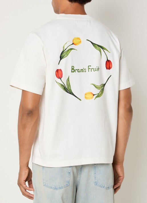 Bram's Fruit Flora 2.0 T-shirt met logo- en backprint - detail gebroken wit