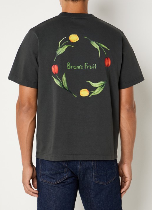 Bram's Fruit Flora 2.0 T-shirt met logo- en backprint - detail donkergrijs